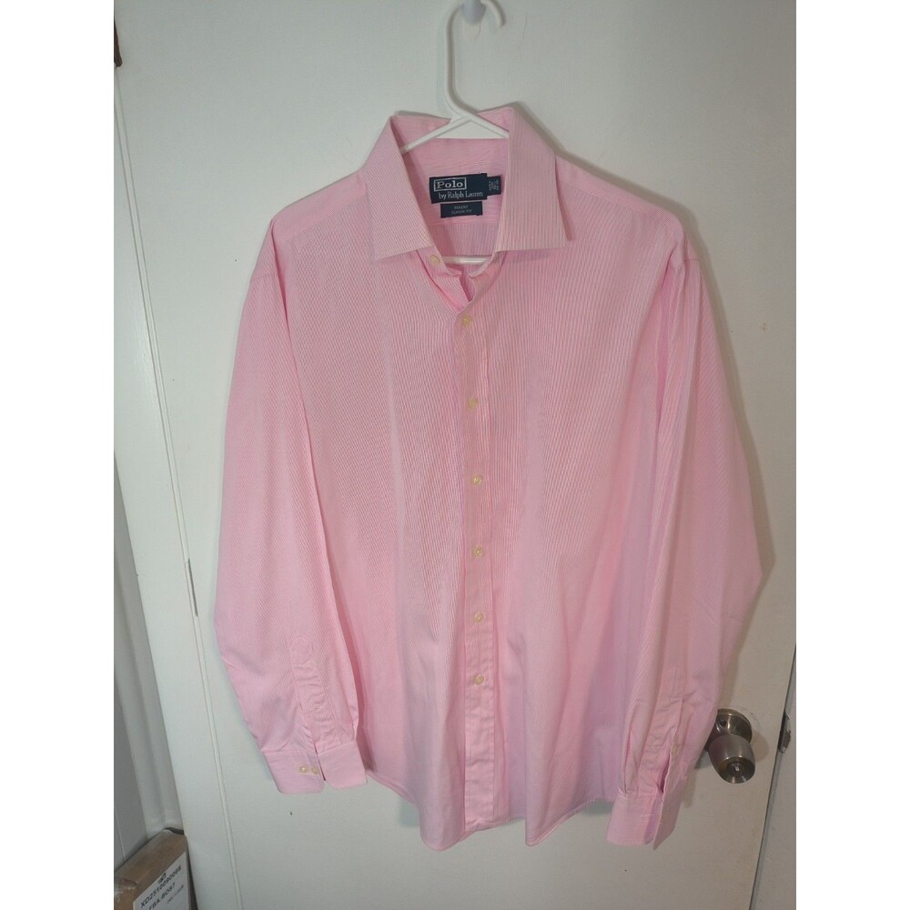 Polo Ralph Lauren Regent Classic 16 1/2 X 34/35 Pink Stripe Mens Button Up Shirt